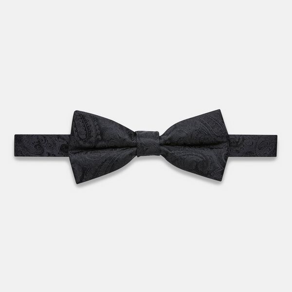Turio Paisley Silk Bow Tie, Black, hi-res